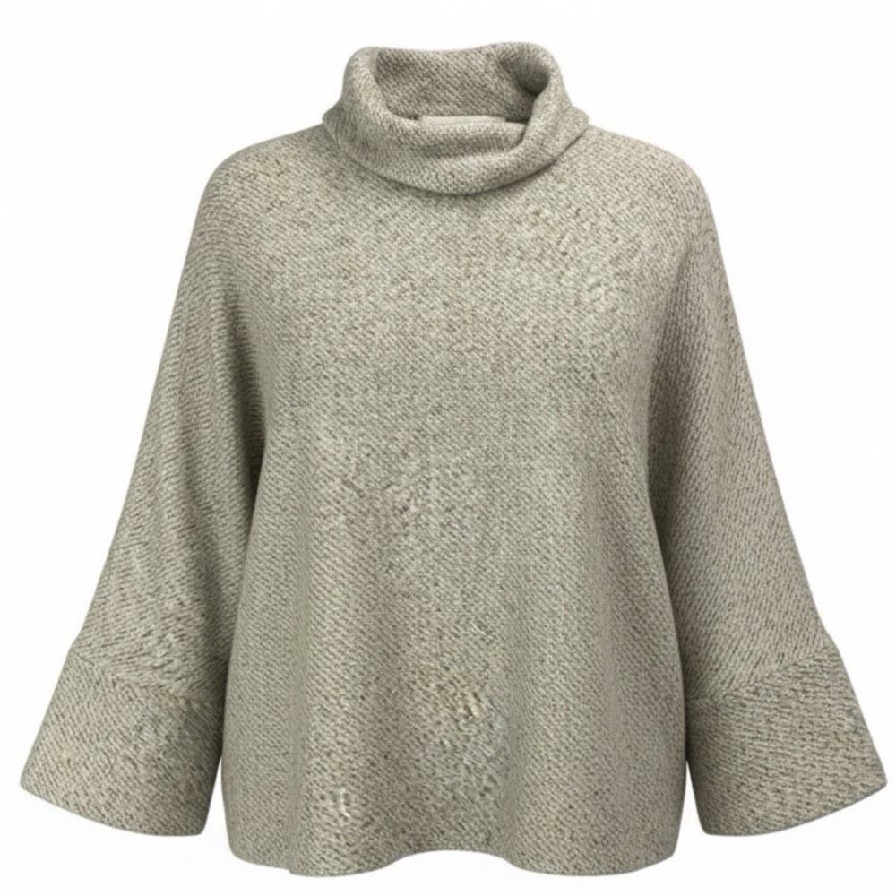 Soft Surroundings Sage Green Funnel Neck Sweater Size Medium Wide Sleeve